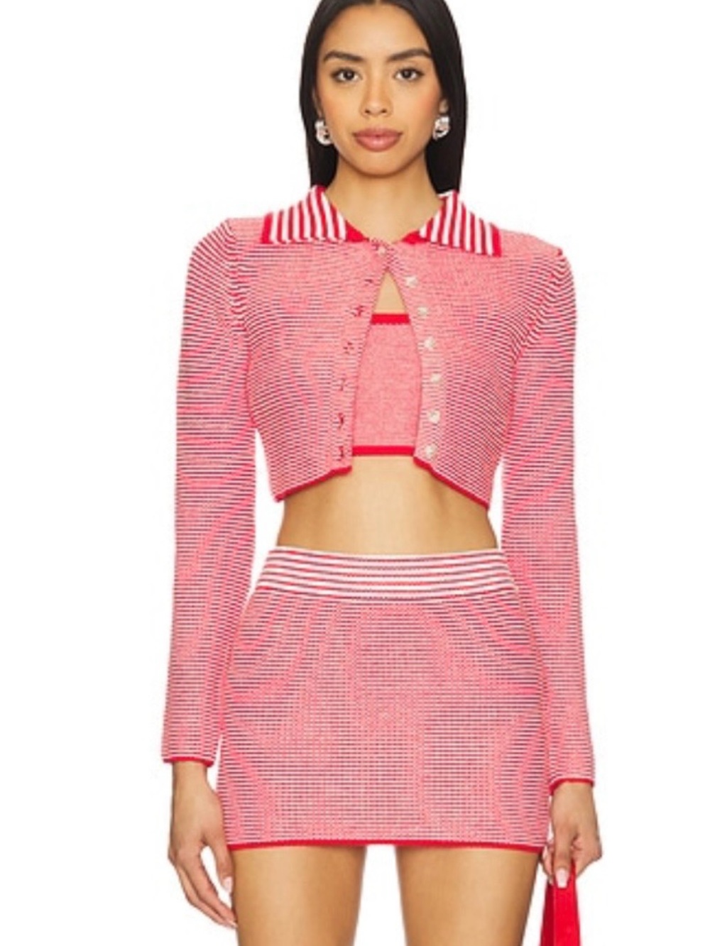 All The Ways Striped Cropped Cardigan & Mini Skirt Set NWT